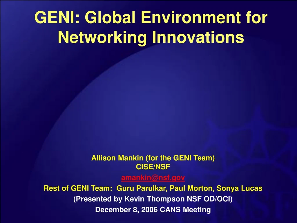 geni global environment for networking innovations