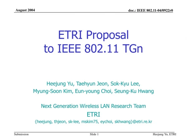 ETRI Proposal to IEEE 802.11 TGn