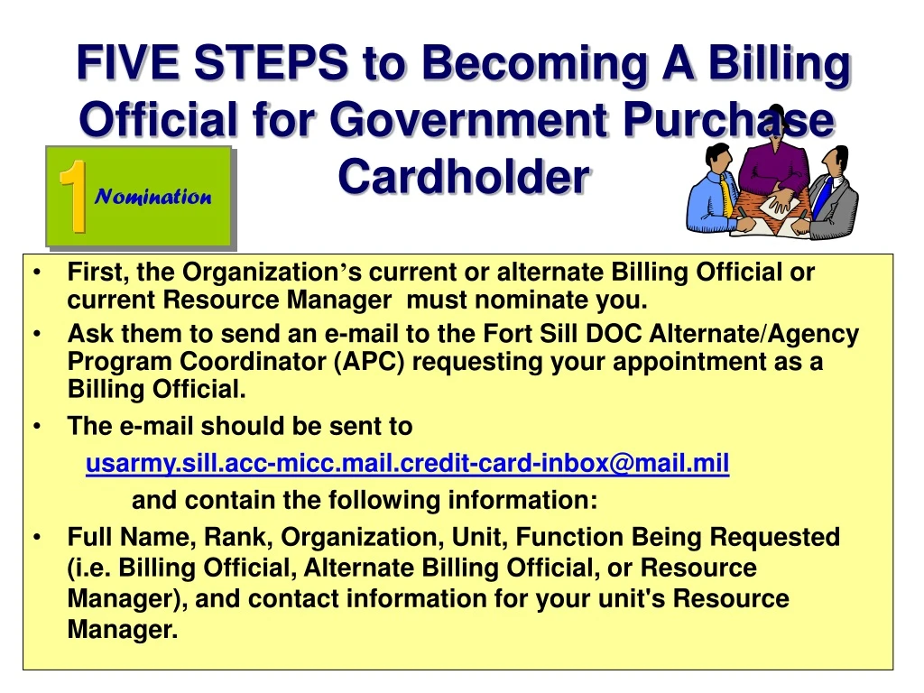 five steps to becoming a billing official