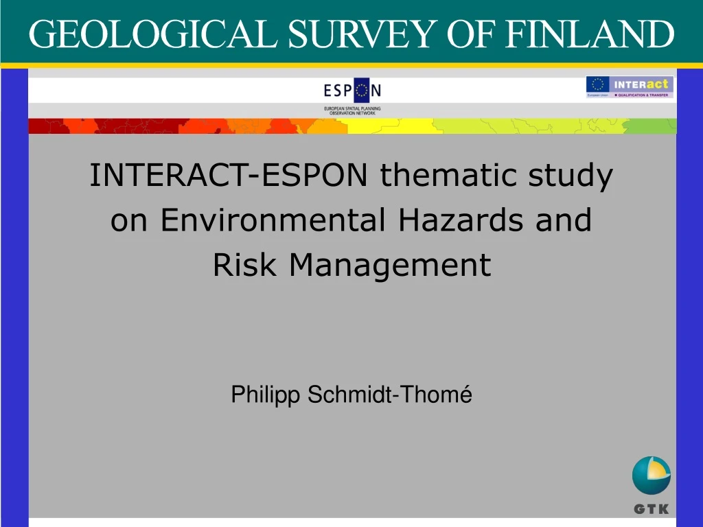 interact espon thematic study on environmental hazards and risk management philipp schmidt thom