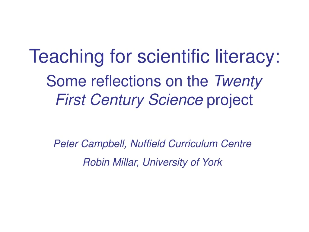 teaching for scientific literacy