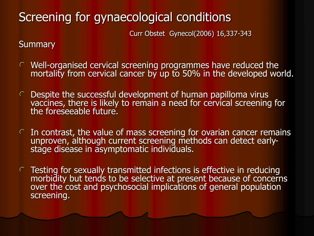 screening for gynaecological conditions curr