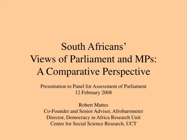 South Africans’  Views of Parliament and MPs: A Comparative Perspective