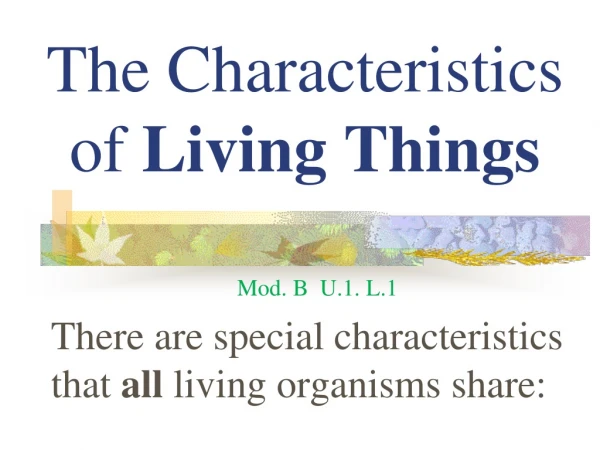 The Characteristics of  Living Things