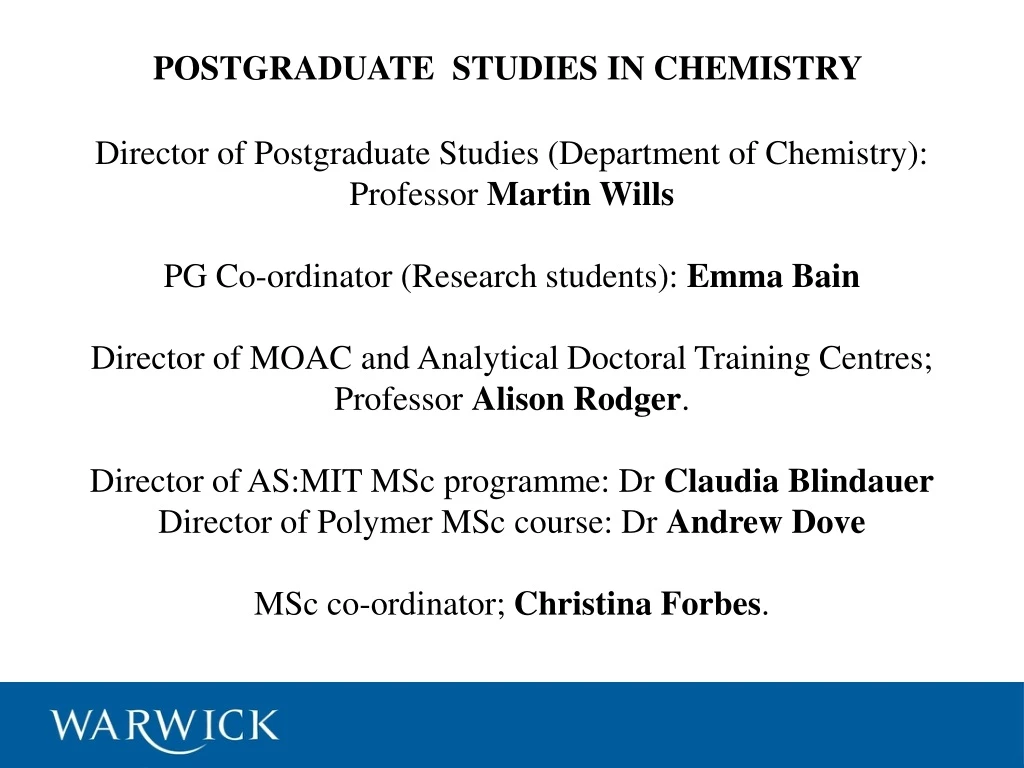 postgraduate studies in chemistry