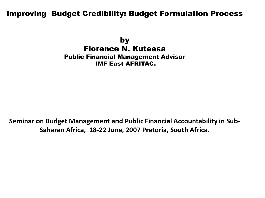 improving budget credibility budget formulation