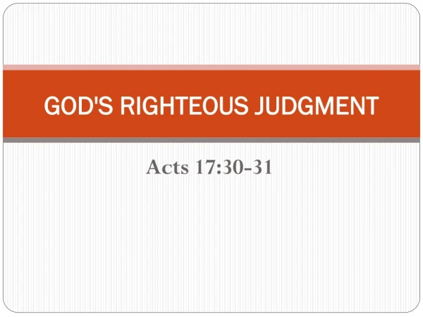 GOD'S RIGHTEOUS JUDGMENT