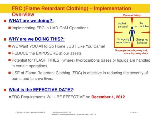 FRC (Flame Retardant Clothing) – Implementation Overview