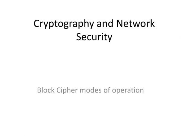 Cryptography and Network Security