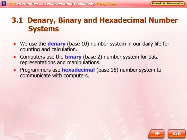 3.1   Denary, Binary and Hexadecimal Number Systems