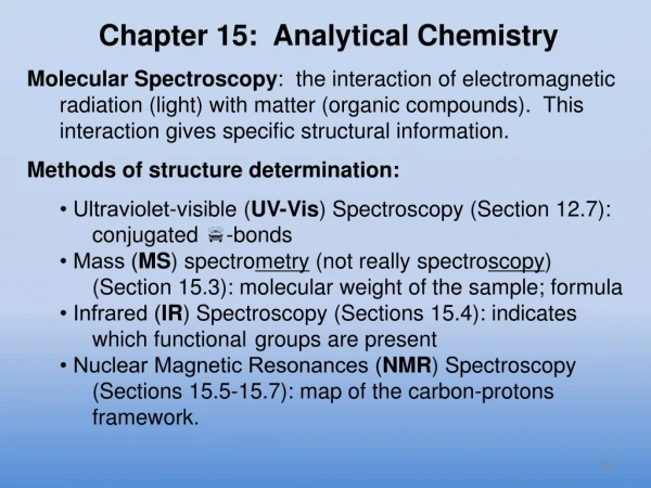 Chapter 15:  Analytical Chemistry Molecular Spectroscopy :  the interaction of electromagnetic