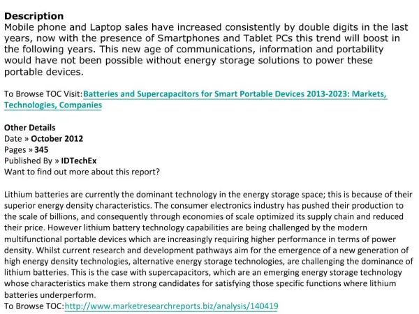 Batteries Industry For Smart Portable Devices 2013-2023 Mar