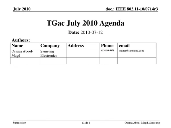 TGac July 2010 Agenda