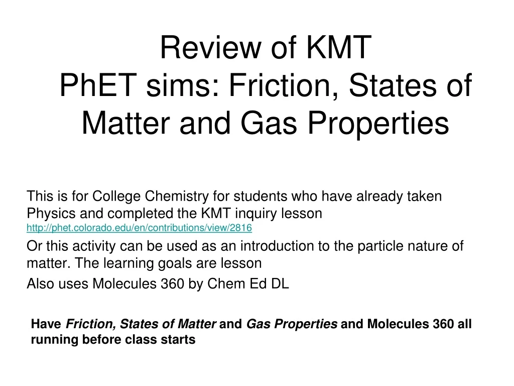 review of kmt phet sims friction states of matter and gas properties