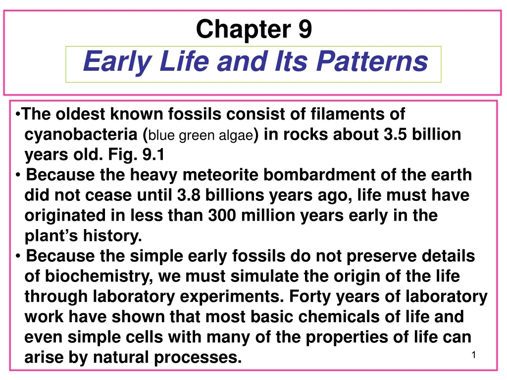 chapter 9 early life and its patterns