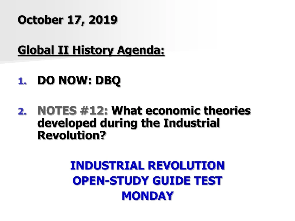 october 17 2019 global ii history agenda