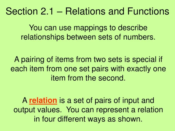 Section 2.1 – Relations and Functions