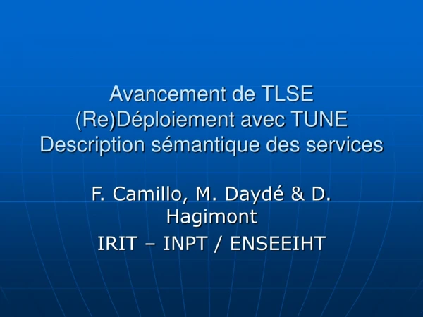 Avancement de TLSE (Re)Déploiement avec TUNE Description sémantique des services