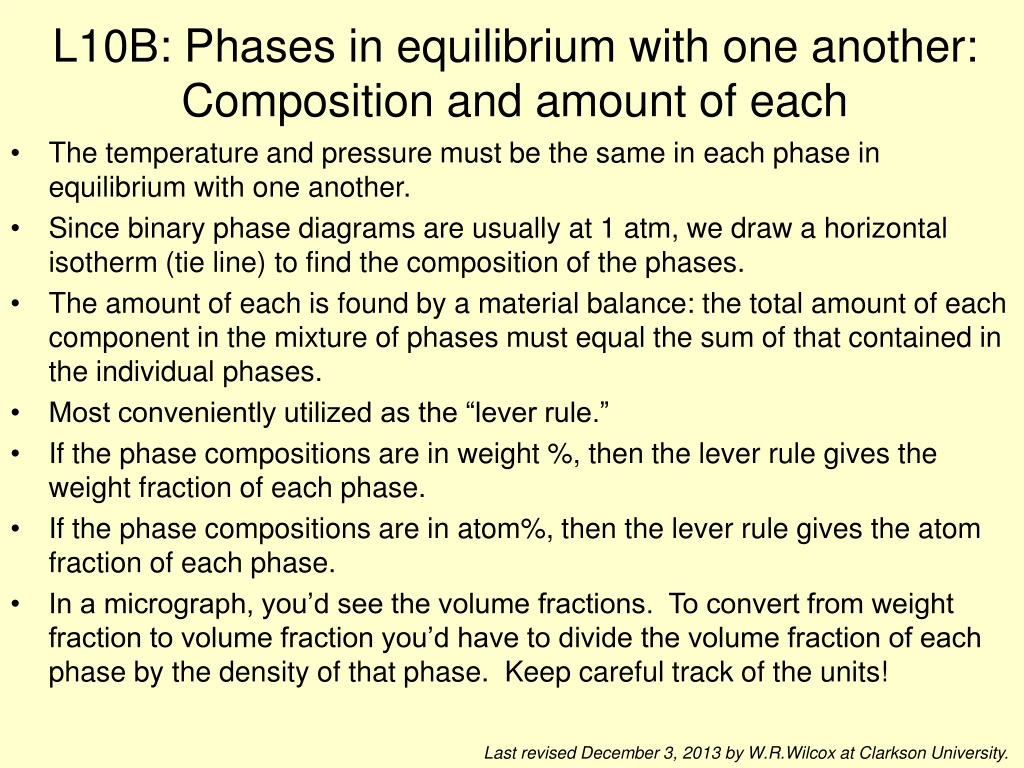 l10b phases in equilibrium with one another composition and amount of each