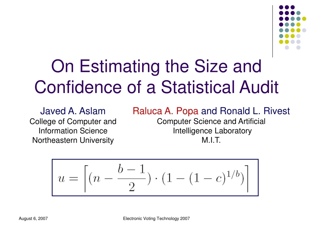 on estimating the size and confidence