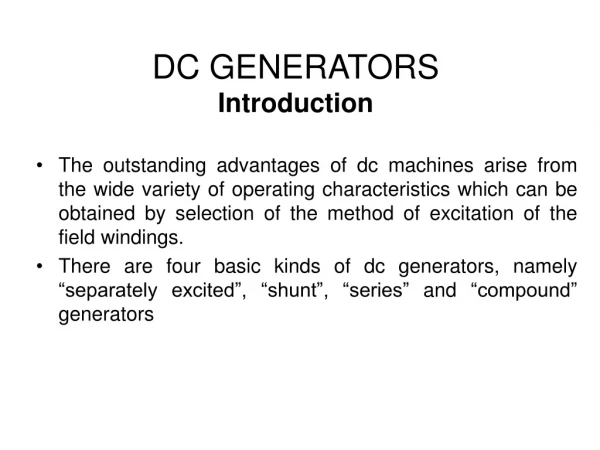 DC GENERATORS Introduction