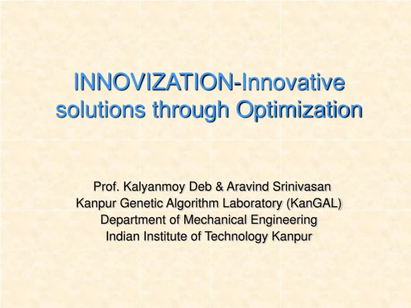 INNOVIZATION-Innovative solutions through Optimization