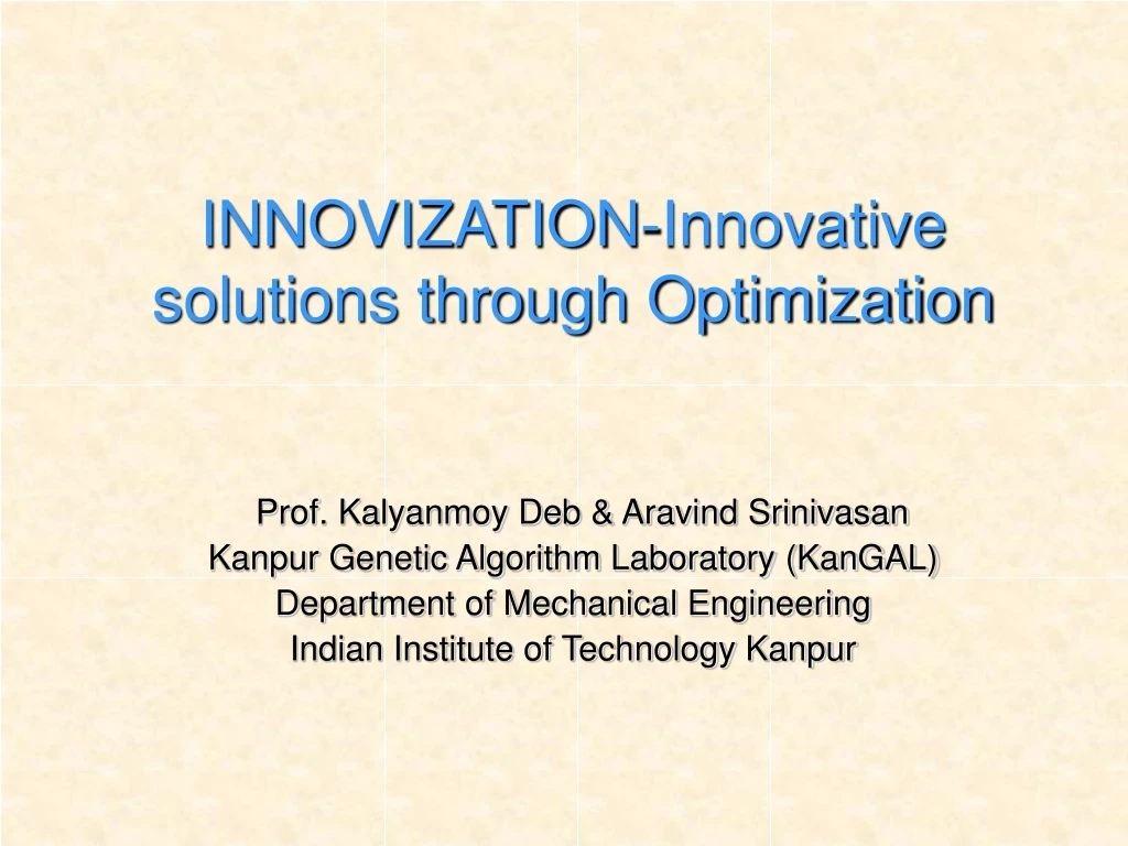 innovization innovative solutions through optimization