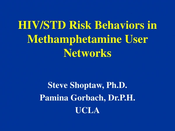 HIV/STD Risk Behaviors in Methamphetamine User Networks