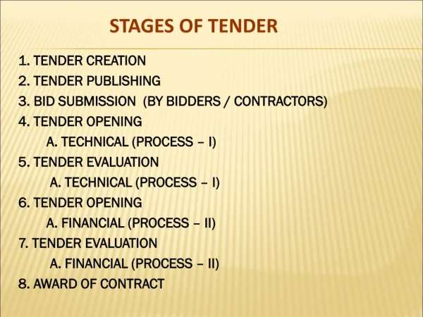 STAGES OF TENDER