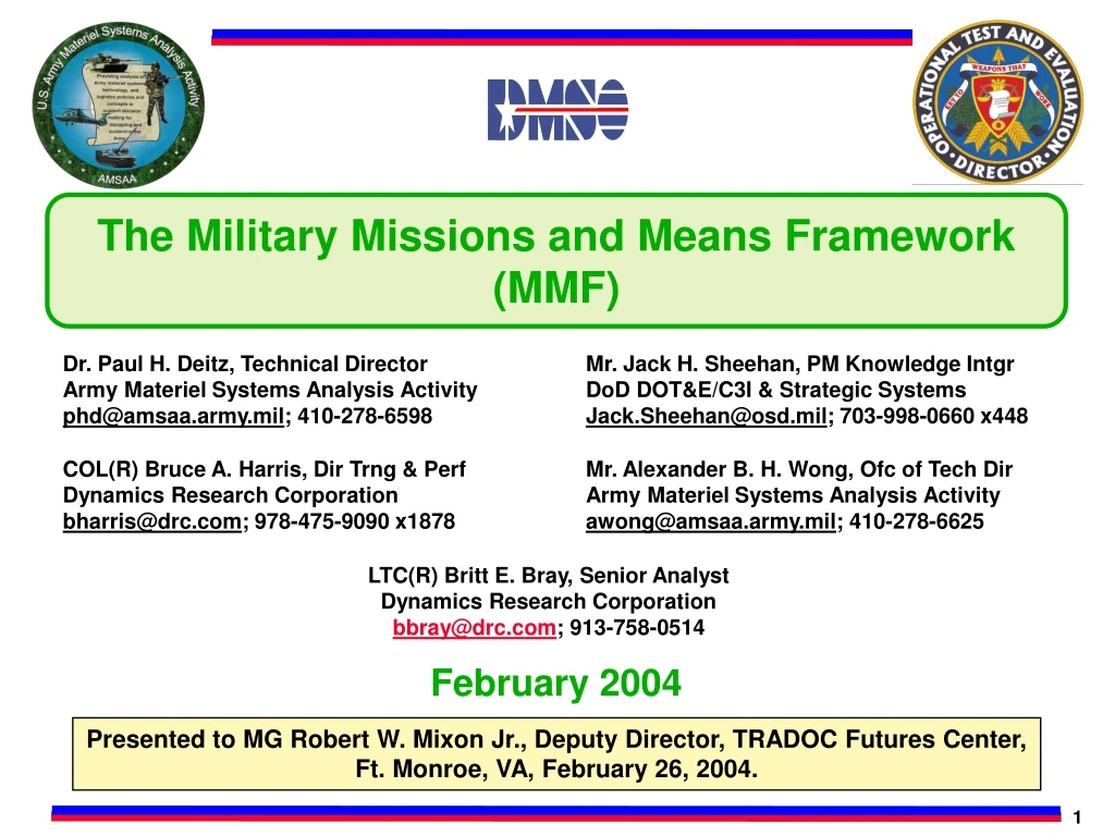 the military missions and means framework mmf