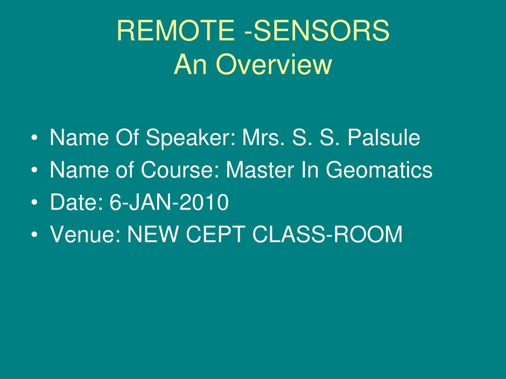 remote sensors an overview