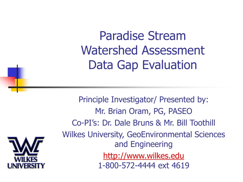 paradise stream watershed assessment data gap evaluation