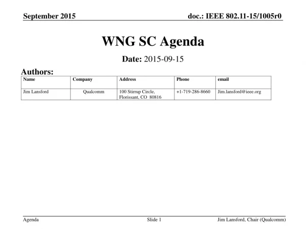 WNG SC Agenda