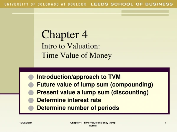 Chapter 4 Intro to Valuation:   Time Value of Money