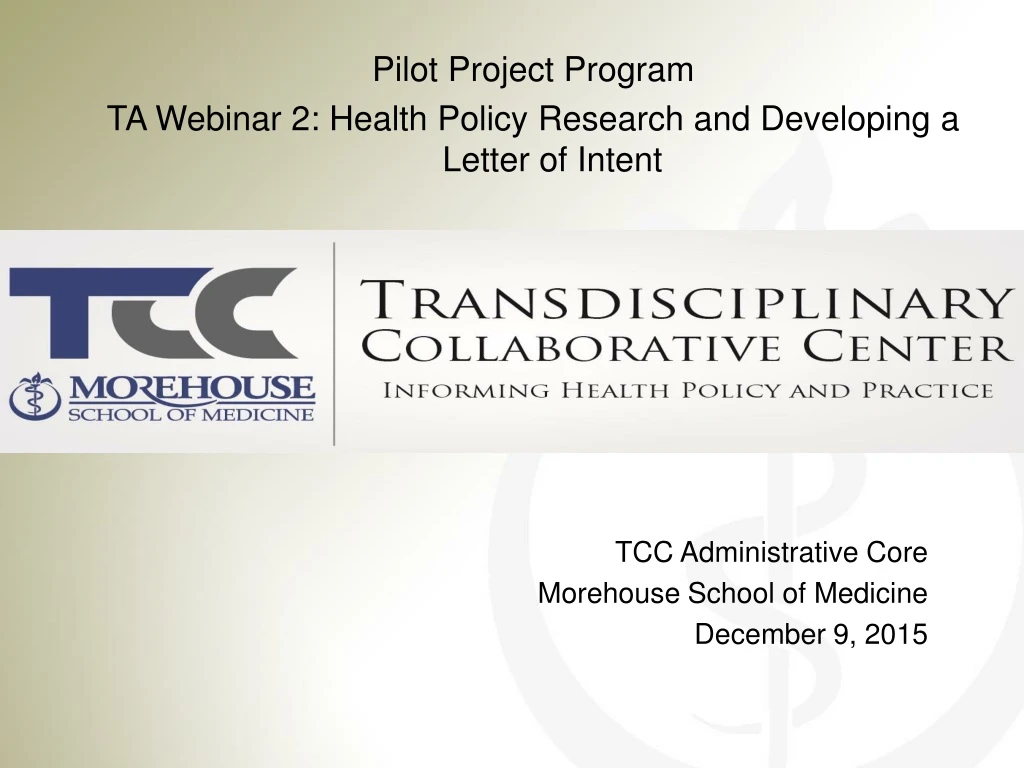 pilot project program ta webinar 2 health policy