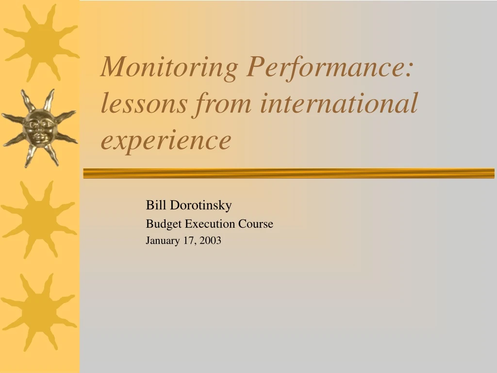 monitoring performance lessons from international experience