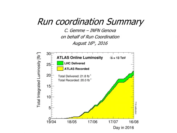Run coordination Summary C. Gemme – INFN Genova on behalf of Run Coordination August 16 th , 2016