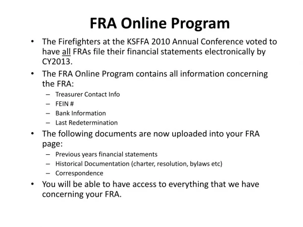 FRA Online Program