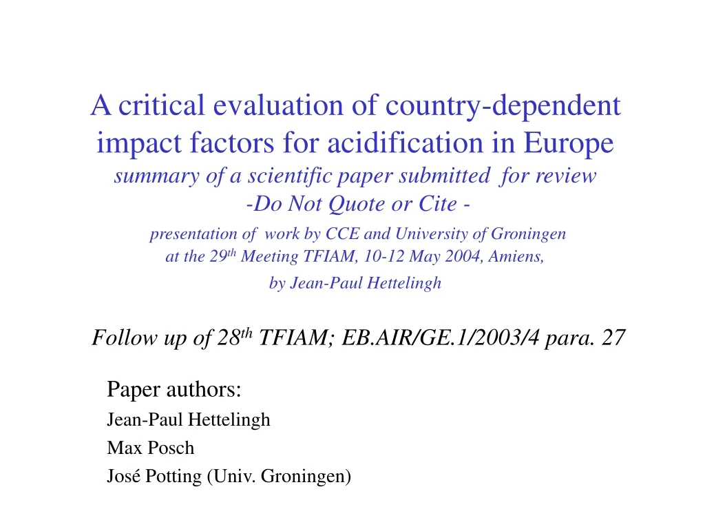 paper authors jean paul hettelingh max posch jos potting univ groningen