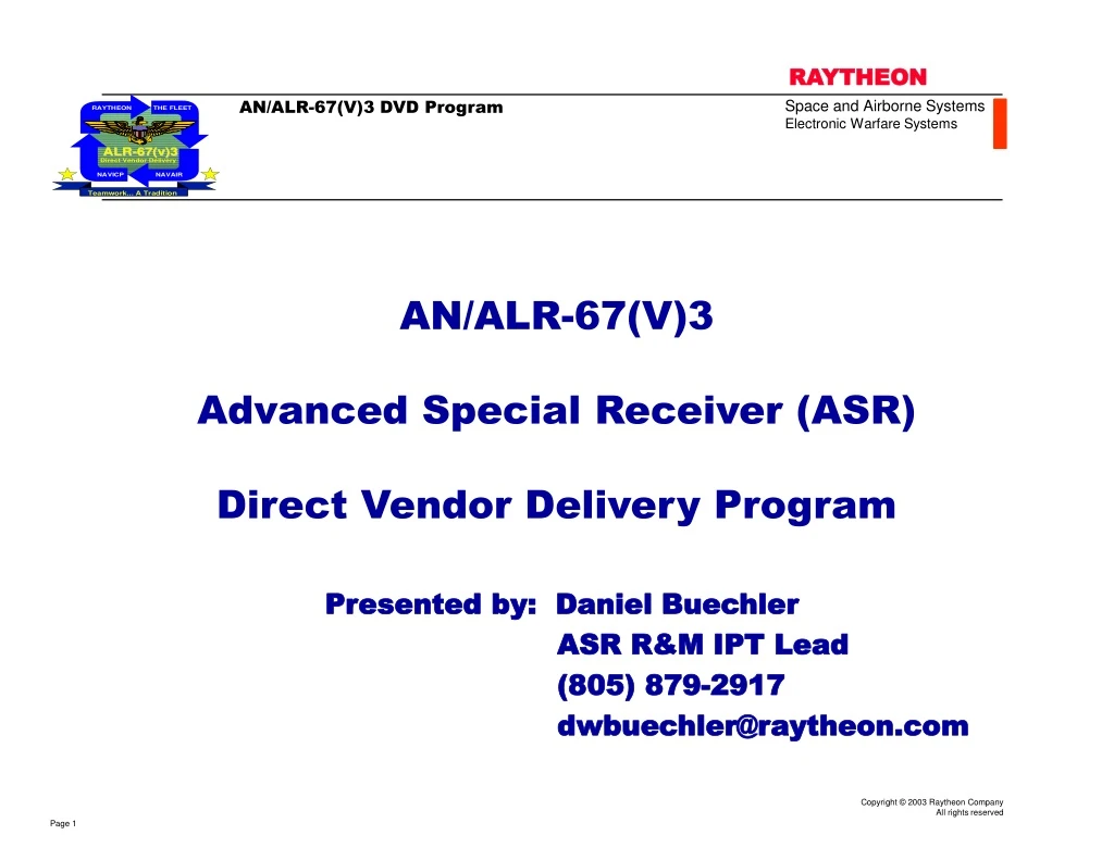 an alr 67 v 3 advanced special receiver asr direct vendor delivery program