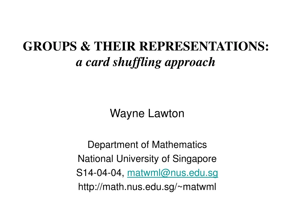 groups their representations a card shuffling approach