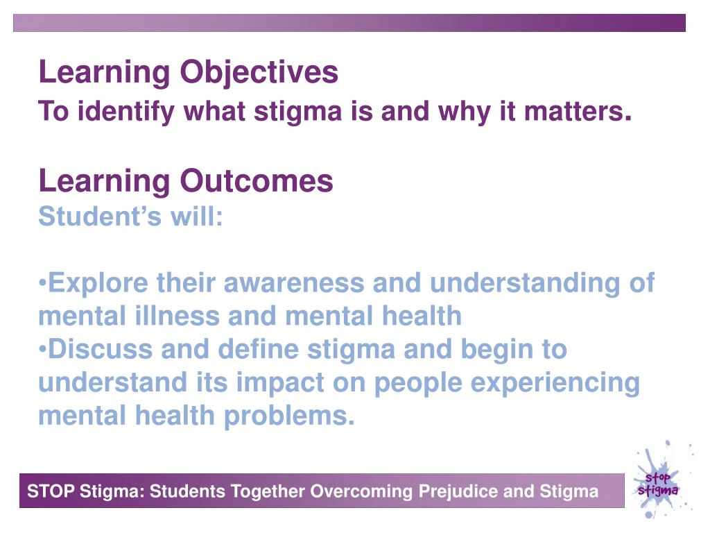 learning objectives to identify what stigma