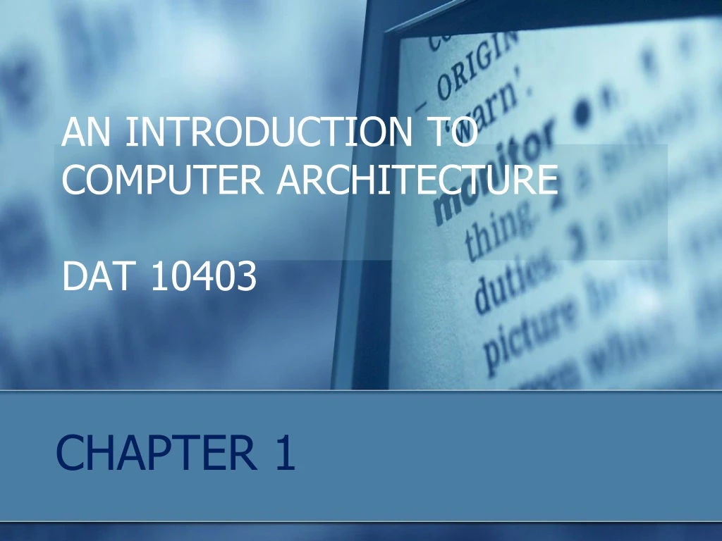 an introduction to computer architecture dat 10403