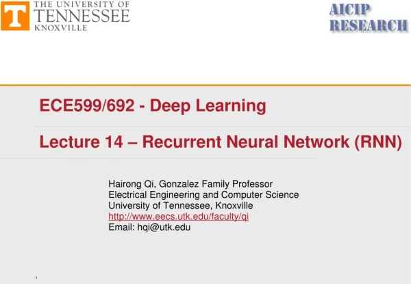 ECE599/692 - Deep Learning Lecture  1 4  –  Recurrent Neural Network (RNN)