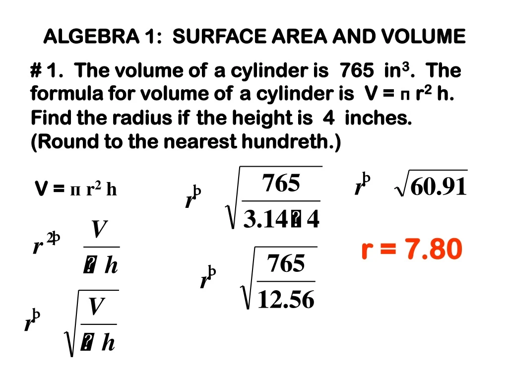 algebra 1 surface area and volume