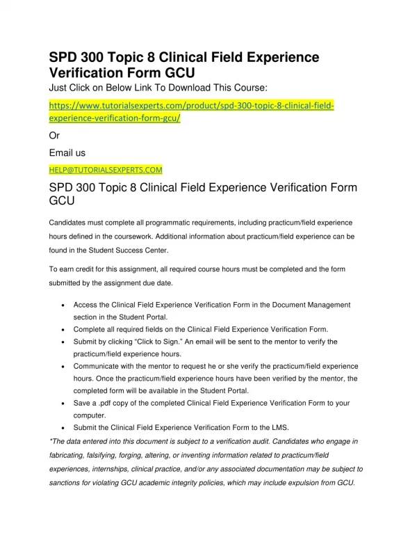 spd 300 topic 8 clinical field experience