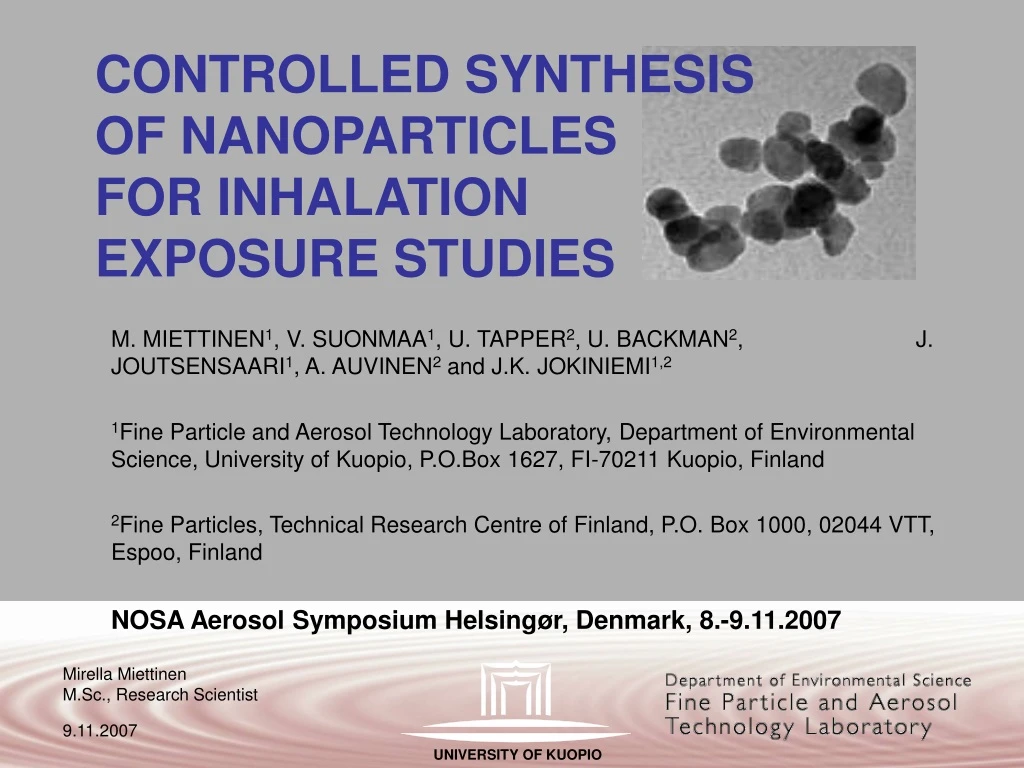 controlled synthesis of nanoparticles for inhalation exposure studies