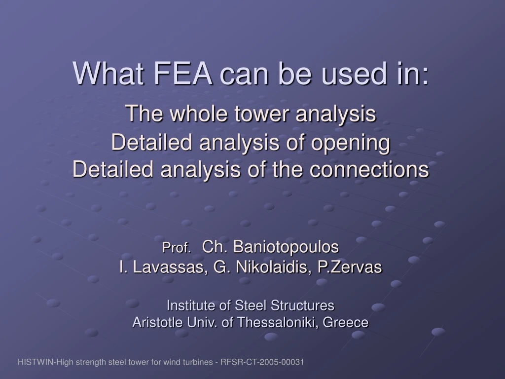 what fea can be used in the whole tower analysis