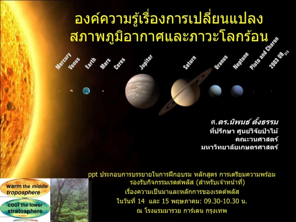 ศ . ดร.นิพนธ์ ตั้งธรรม  ที่ปรึกษา ศูนย์วิจัยป่าไม้  คณะวนศาสตร์ มหาวิทยาลัยเกษตรศาสตร์