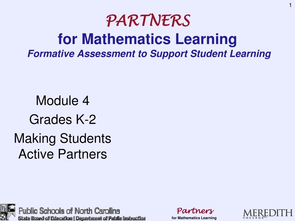 partners for mathematics learning formative assessment to support student learning